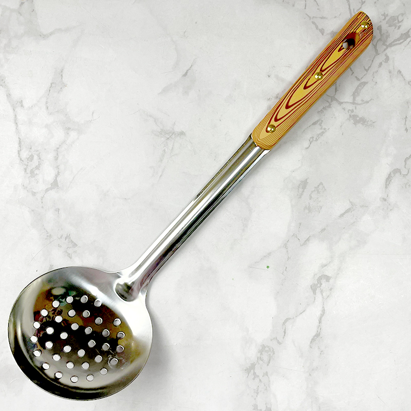 金三钉木纹把不锈钢漏勺