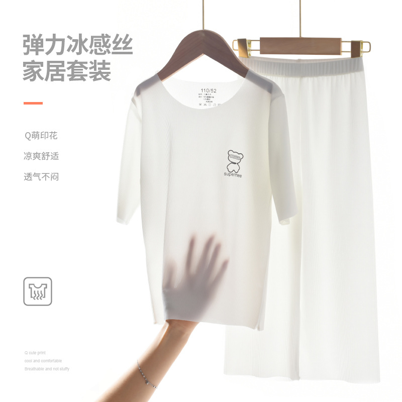 冰丝儿童睡衣夏季女童家居服套装批发男童宝宝中大童空调服详情3