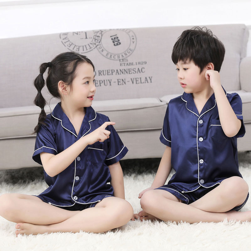 儿童睡衣冰丝质家居服男女孩丝绸小孩夏天丝质套装详情2