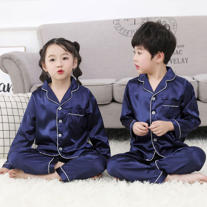 儿童睡衣冰丝质家居服男女孩丝绸小孩夏天丝质套装详情1