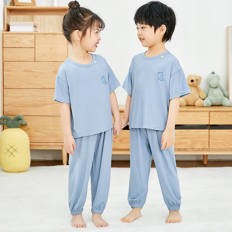 儿童睡衣男女童薄款短袖长裤家居服小中大童男孩女孩详情2