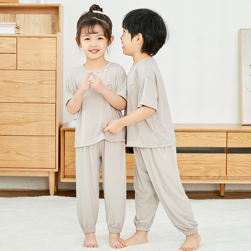 儿童睡衣男女童薄款短袖长裤家居服小中大童男孩女孩详情1