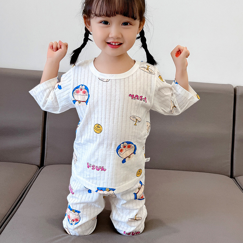 家居服宝宝空调服夏季薄款纯棉七分袖男童儿童睡衣套装童装详情4