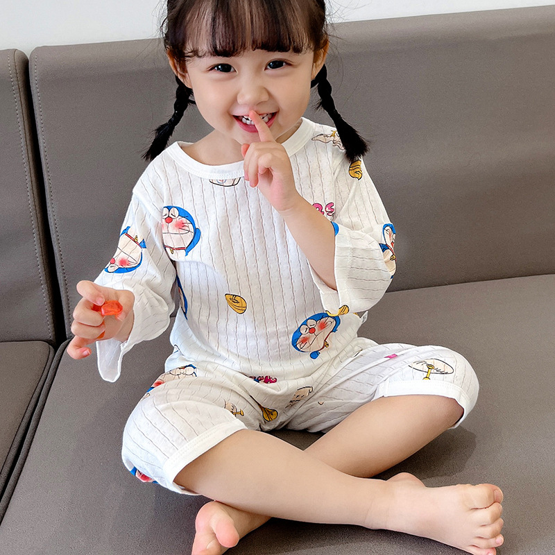 家居服宝宝空调服夏季薄款纯棉七分袖男童儿童睡衣套装童装详情1