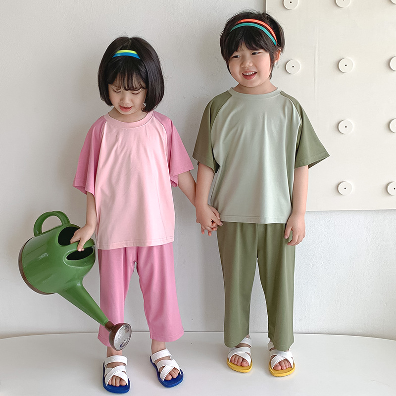 睡衣儿童夏季男童女童短袖T恤薄款家居服套装详情2