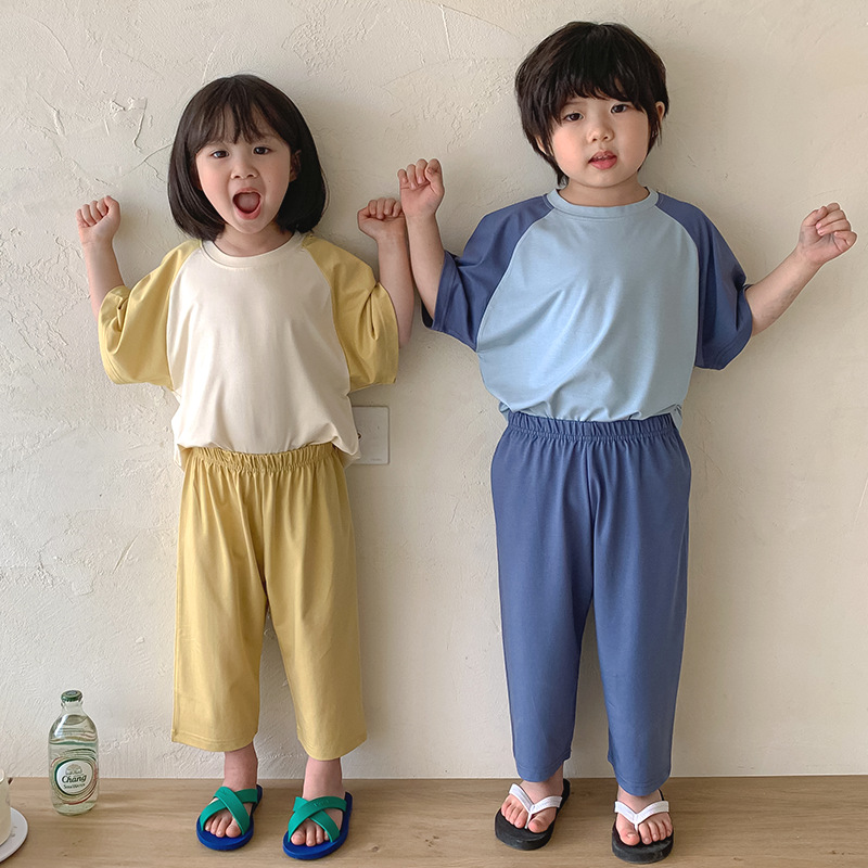 睡衣儿童夏季男童女童短袖T恤薄款家居服套装详情1