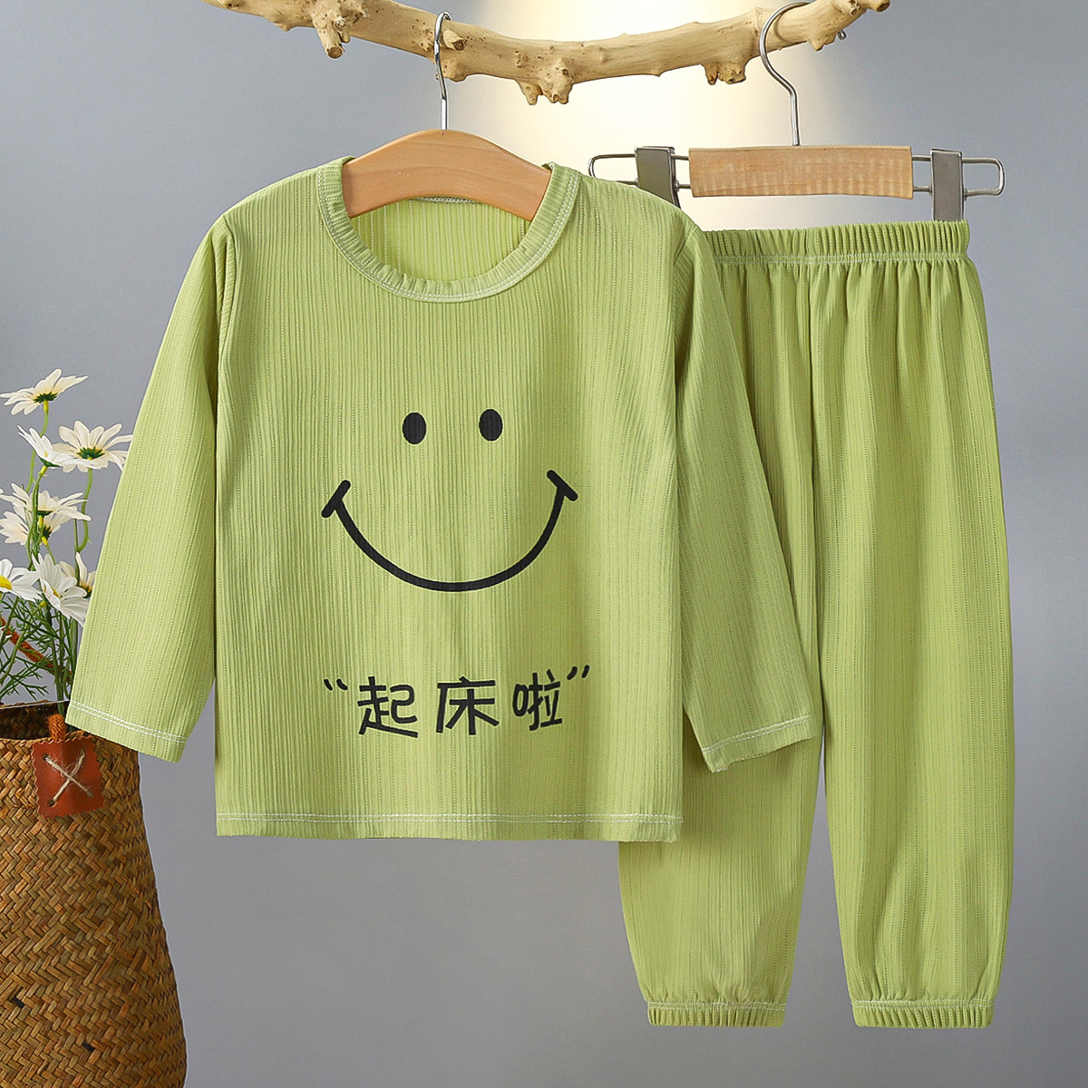儿童夏款睡衣家居服套装男童女童冰丝芭比纹空调服长袖两件套详情2