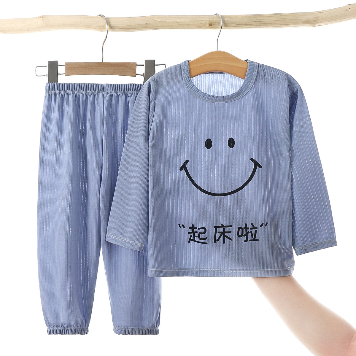 儿童夏款睡衣家居服套装男童女童冰丝芭比纹空调服长袖两件套详情5
