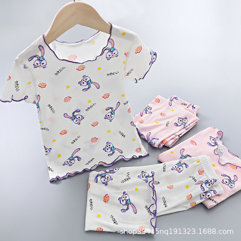 女童睡衣冰丝儿童短袖套装女孩夏季薄款空调服宝宝家居服两件套潮详情2