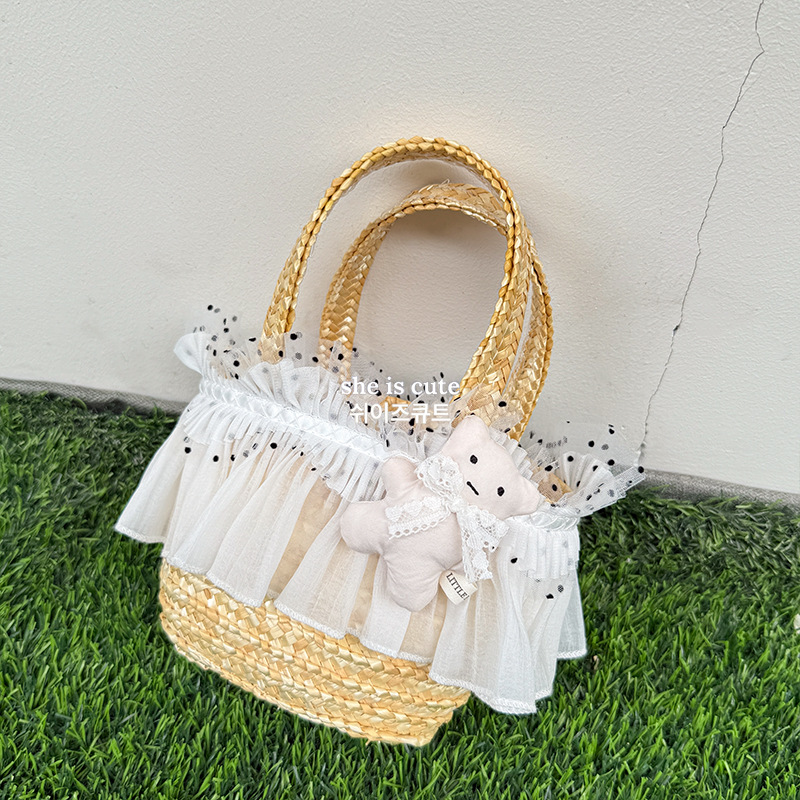 夏季原创草编包包女软萌卡哇伊水桶包轻便手提女包甜美挂饰手工篮详情16