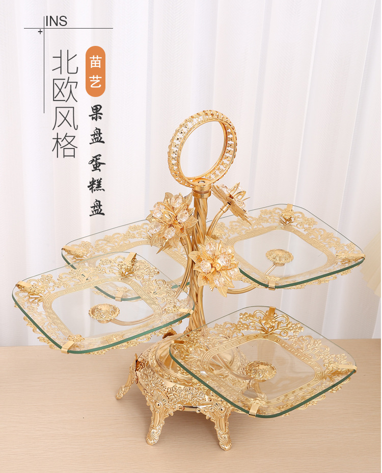 欧式铁艺玻璃水果盘家用客厅高档创意茶几零食干果摆放盘甜品台详情1