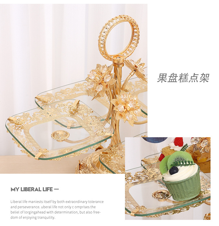 欧式铁艺玻璃水果盘家用客厅高档创意茶几零食干果摆放盘甜品台详情4
