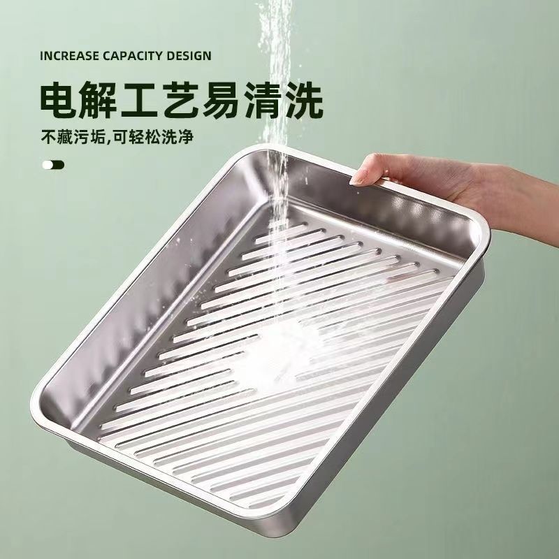 【代发所有平台】不锈钢带盖饺子盘饭盘长方形托盘烧烤盘装菜盘子详情1