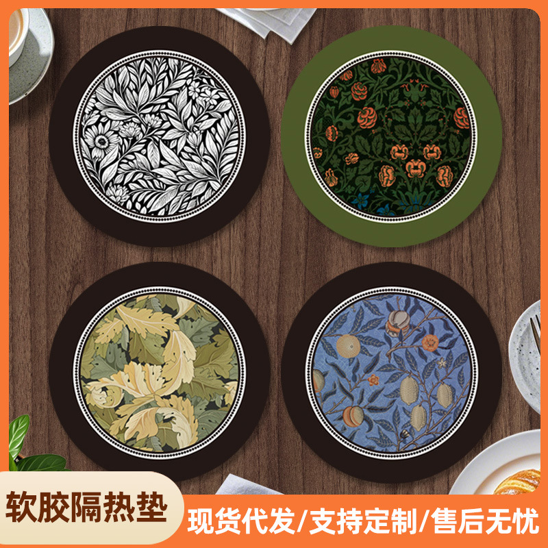 复古餐桌隔热垫茶杯垫吸水防滑防烫硅藻泥橡胶餐盘桌垫锅垫咖啡垫详情1