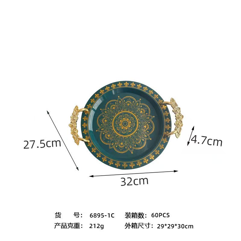 圆形烫金绿色托盘厂家批发北欧轻奢果盘茶盘高级酒店托盘欧式盘子详情8