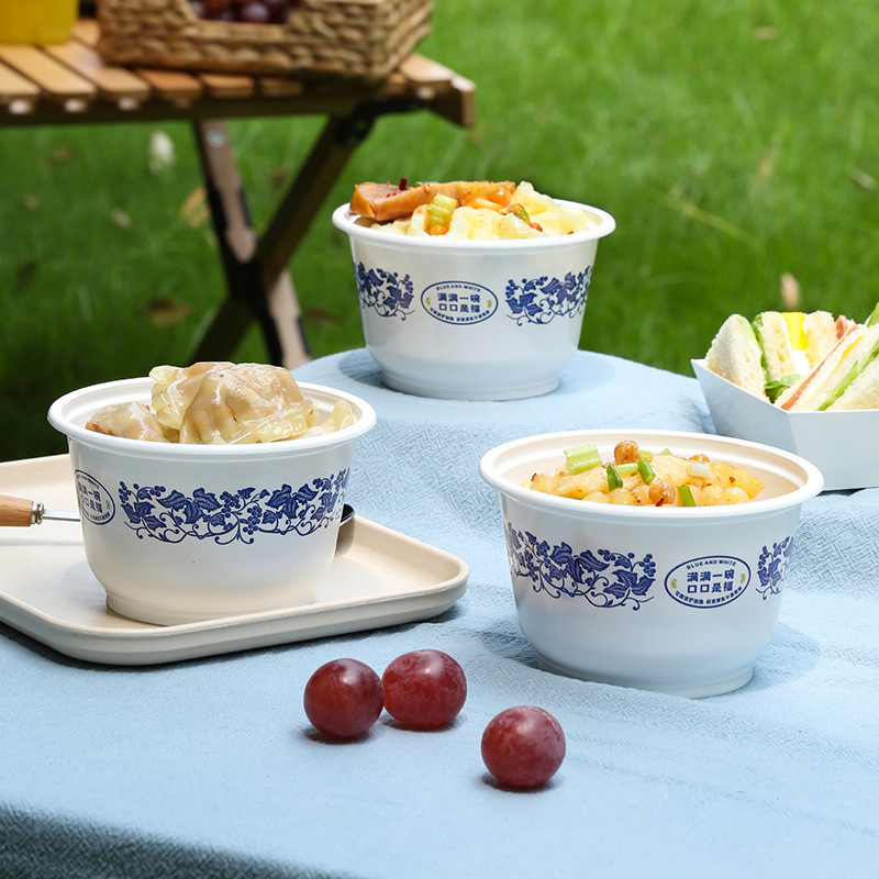 美丽雅一次性碗食品级家用户外野餐烧烤餐具圆形外卖打包快餐盒详情1