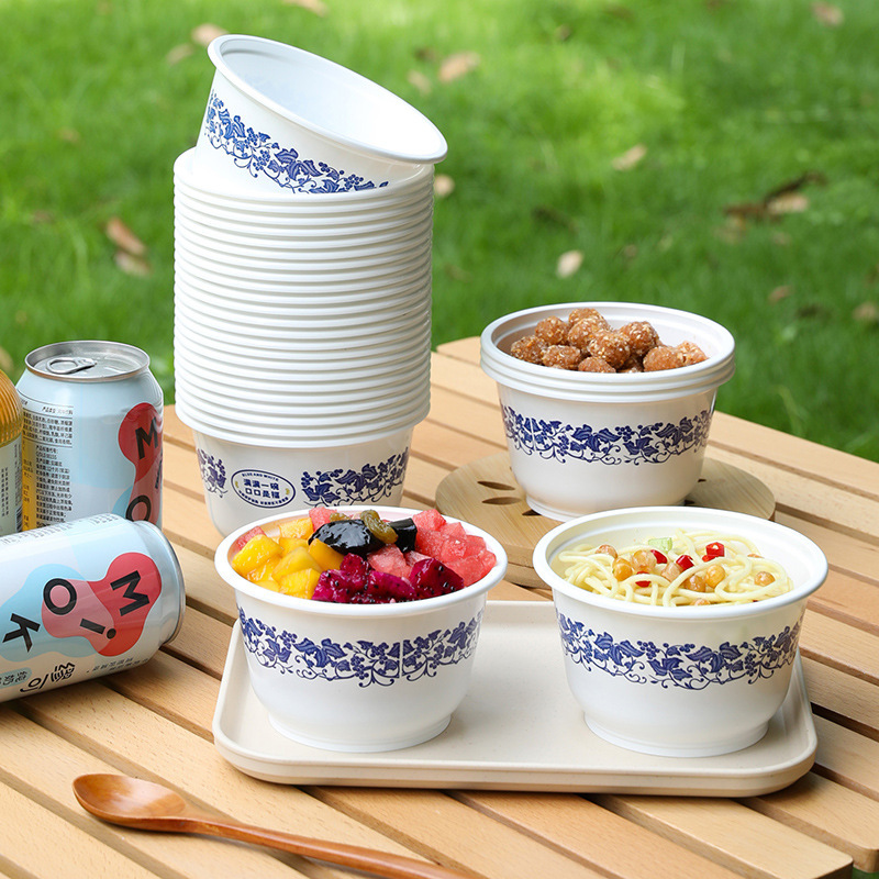 美丽雅一次性碗食品级家用户外野餐烧烤餐具圆形外卖打包快餐盒详情2