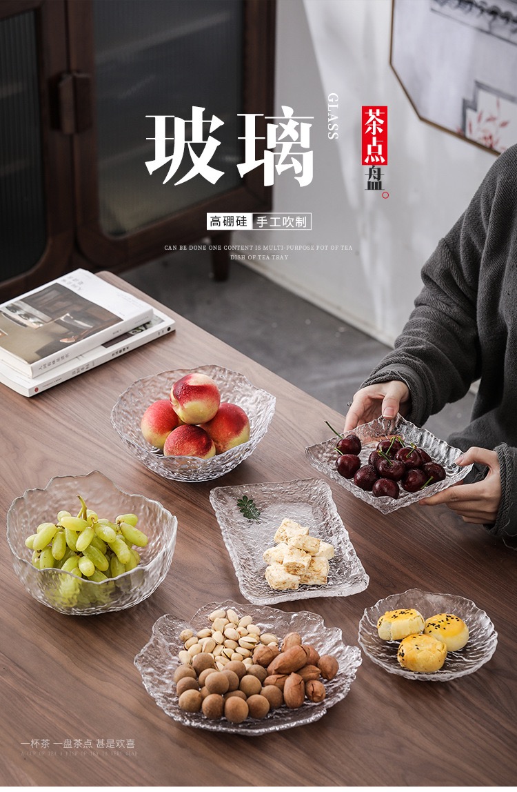 高脚日式茶点盘纯色玻璃底座水果盘干果篮点心零食碗轻奢简约盆 详情5