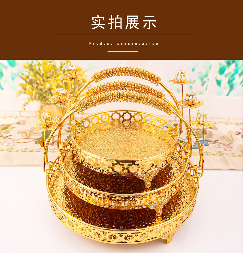 欧式复古水果盘高档圆形酒店玻璃盘多层果篮时尚创艺蛋糕盘摆件详情6