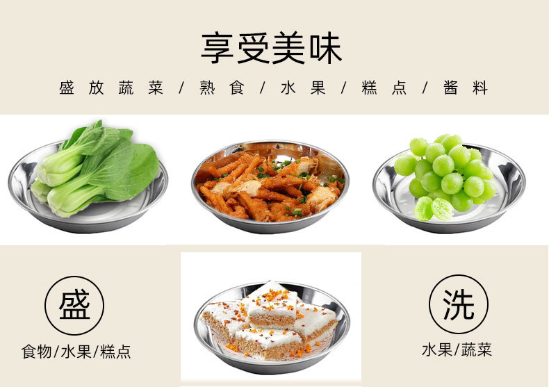 不锈钢深圆盘食堂加厚圆盘烧烤盘菜盘深盘餐厅盘子家用多用盘托盘详情5