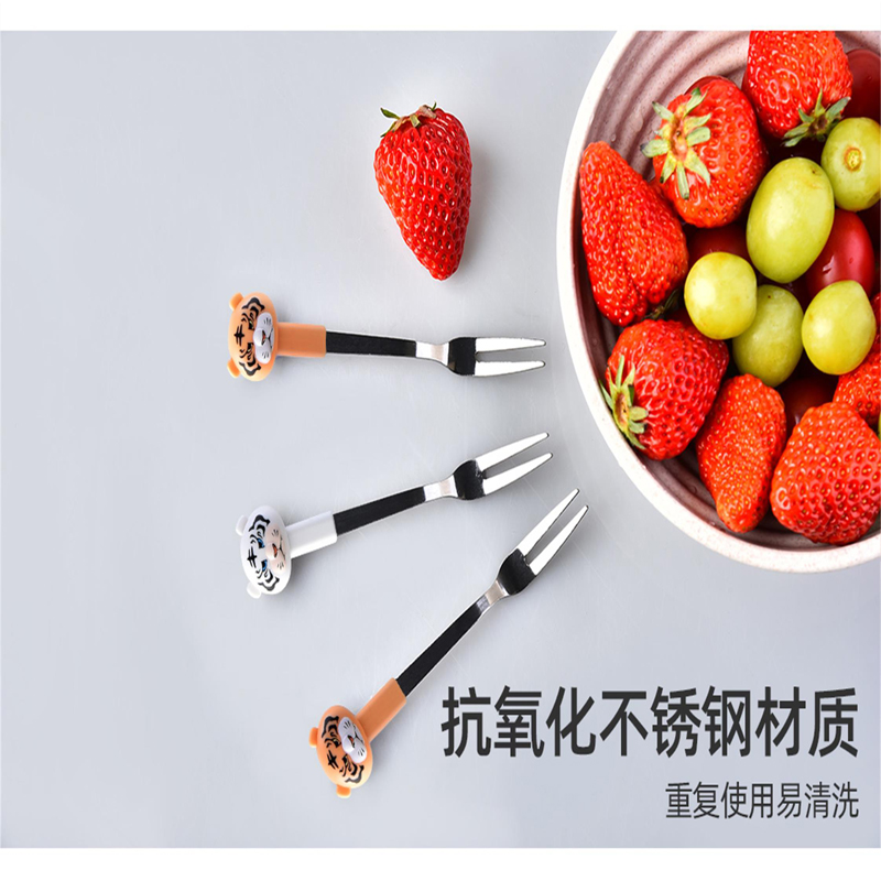 水果叉卡通动物可爱呆萌RB-581老虎水果签套装不锈钢家用水果签点心月饼小蛋糕便携小叉子详情4