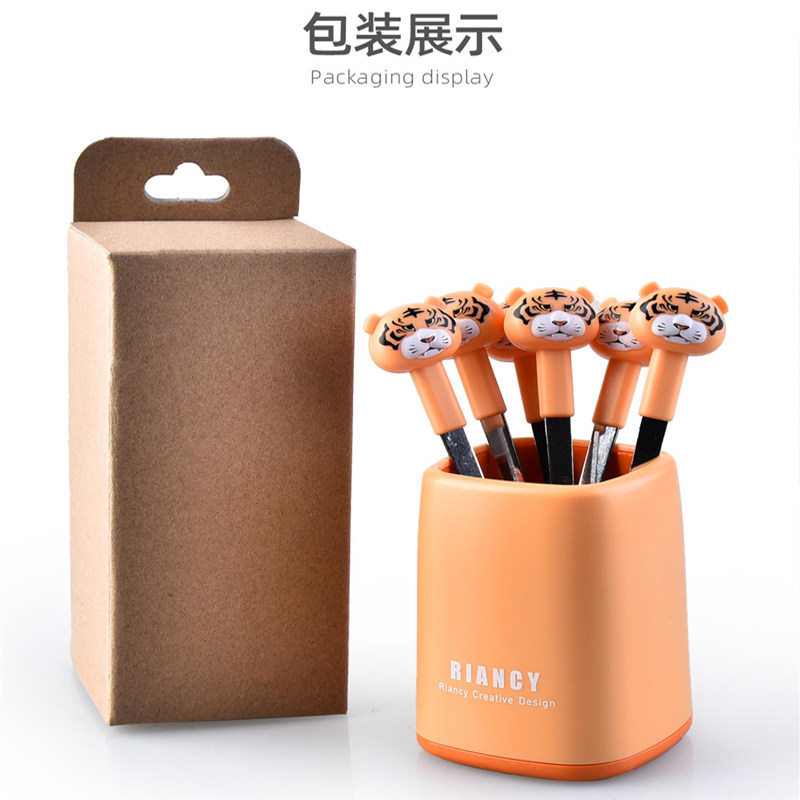 水果叉卡通动物可爱呆萌RB-581老虎水果签套装不锈钢家用水果签点心月饼小蛋糕便携小叉子详情6