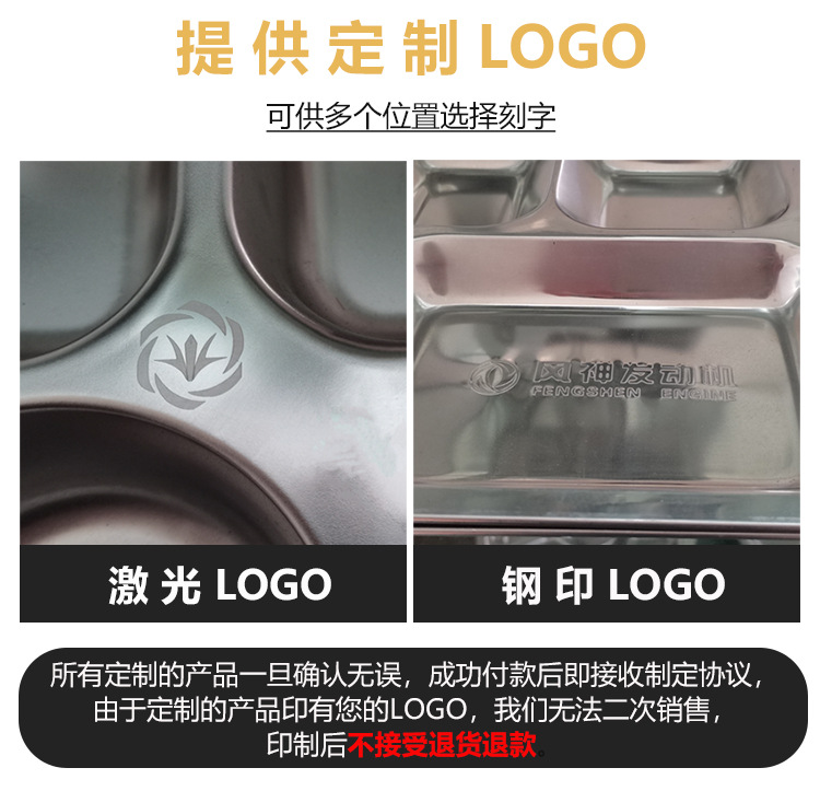 304不锈钢分格快餐盘学校学生食堂打饭用饭盘加厚食品级加深五格详情7