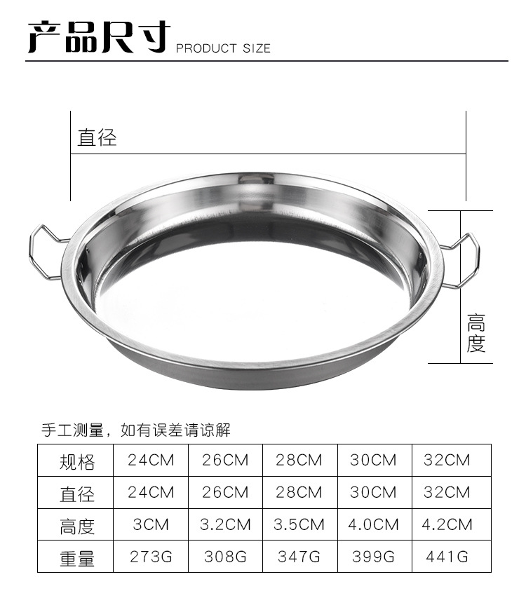 跨境寸盘烧烤盘子商用不锈钢大圆盘凉皮盘锣锣饭菜水果盘双耳糕盘详情1
