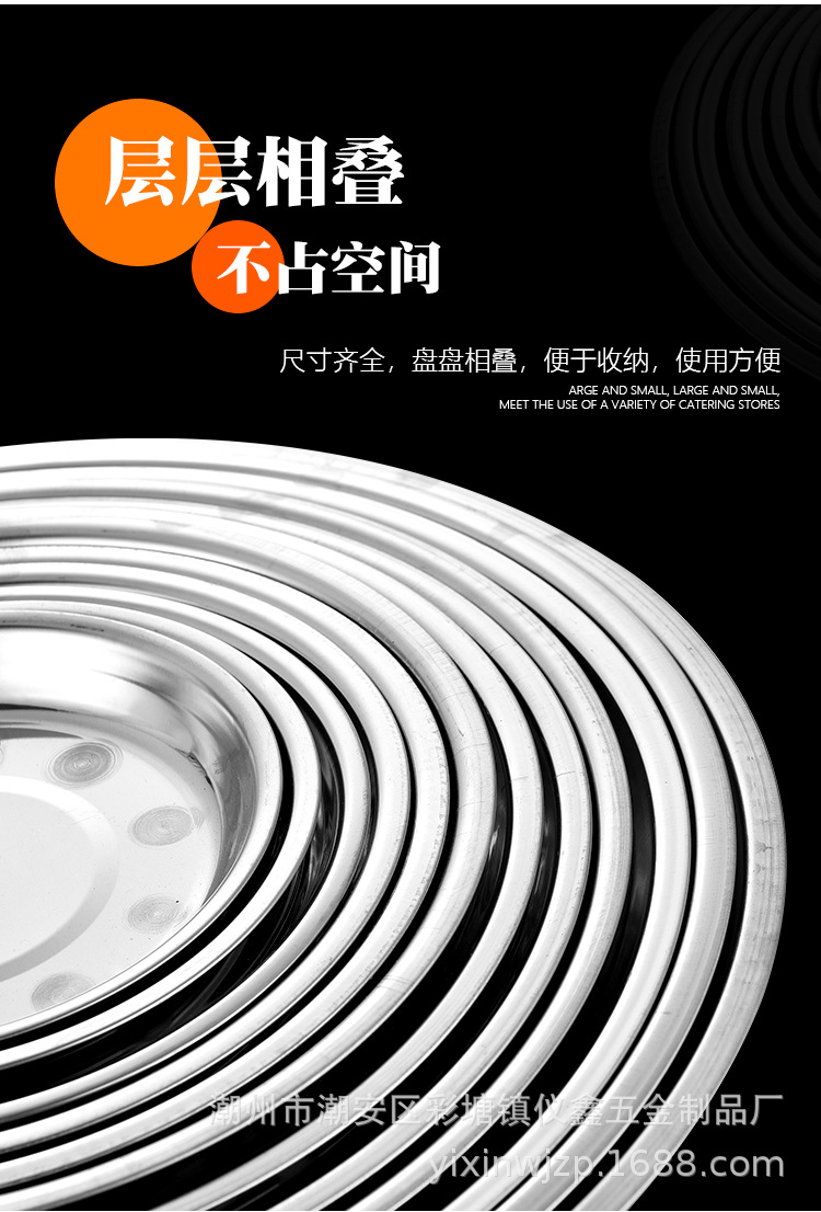 跨境寸盘烧烤盘子商用不锈钢大圆盘凉皮盘锣锣饭菜水果盘双耳糕盘详情9