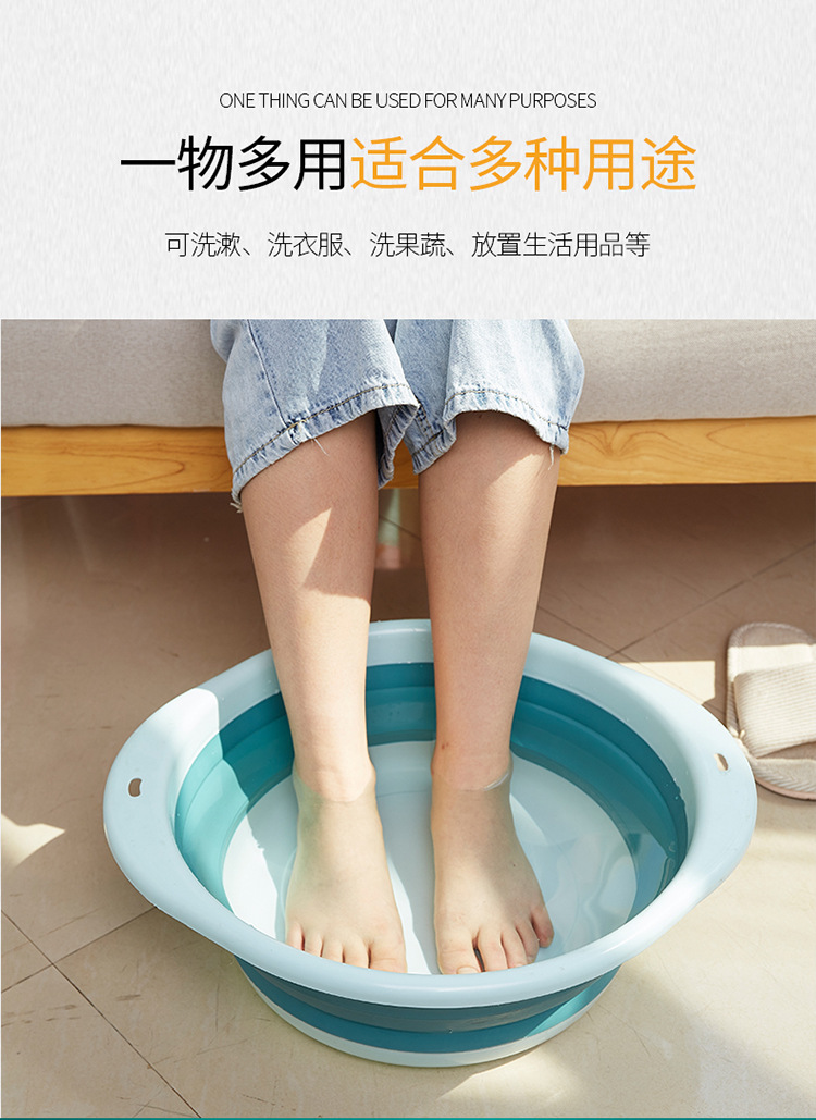 折叠脸盆 带挂钩圆形壁挂式伸缩洗脸盆塑料洗衣盆婴儿洗漱 洗脚盆详情28