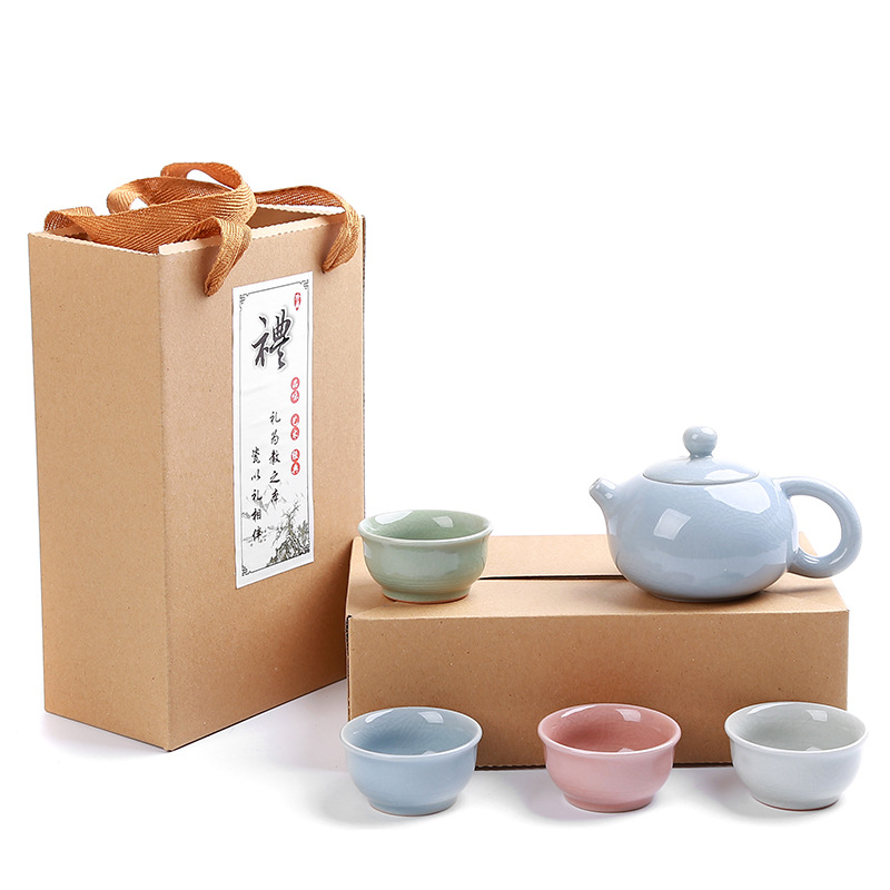 批发一壶四杯便携旅行茶具套装哥窑功夫陶瓷整套品茗杯店庆礼品