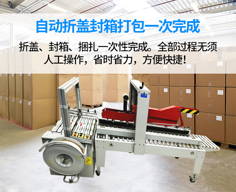 封箱打包一体机自动化流水线自动折盖封箱机无人化打包机捆扎机详情2