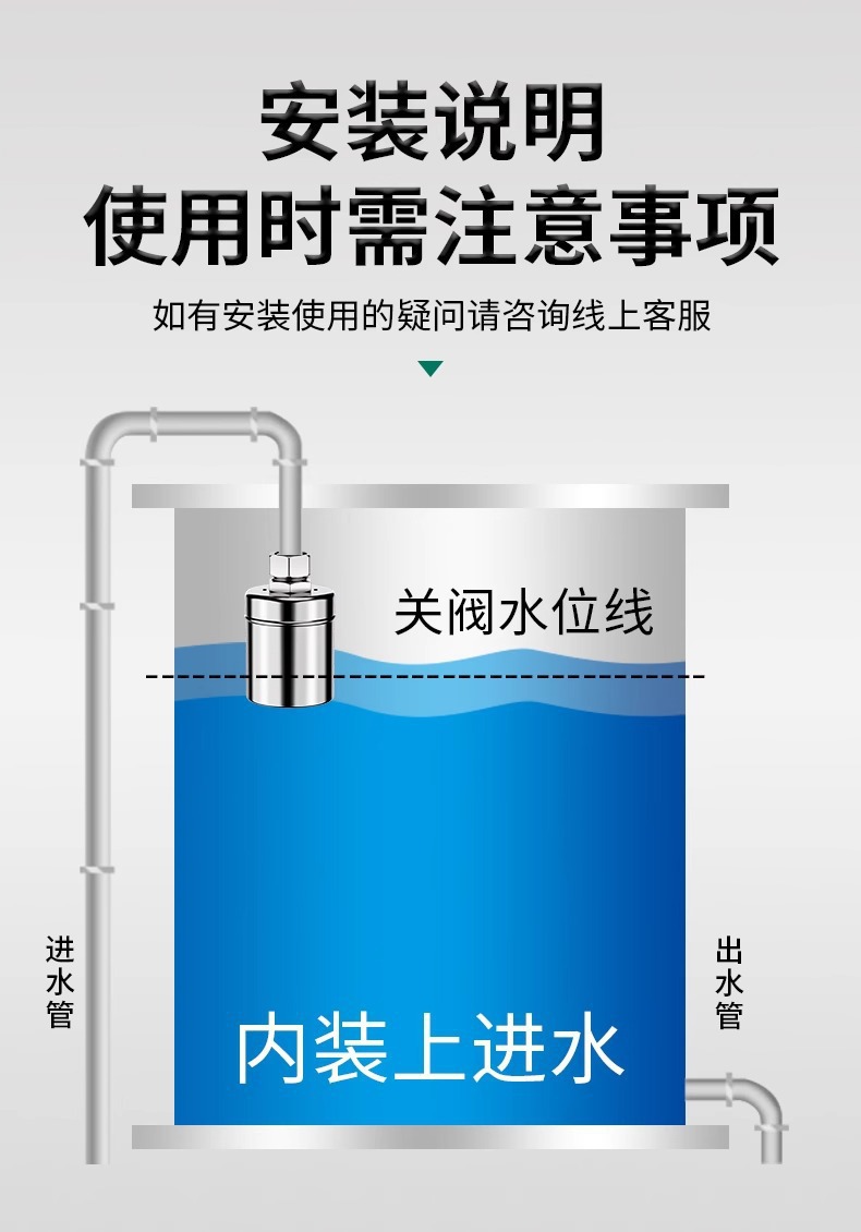 全自动水位控制器304不锈钢浮球阀4分开关补水满止水阀厨房水龙头详情15