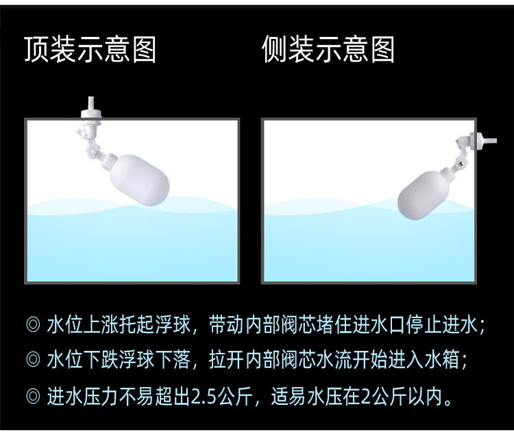 小联通进水浮球阀门饮水机水箱桶停水位控制开关自动补水配件Small inlet floating ball valve 详情12