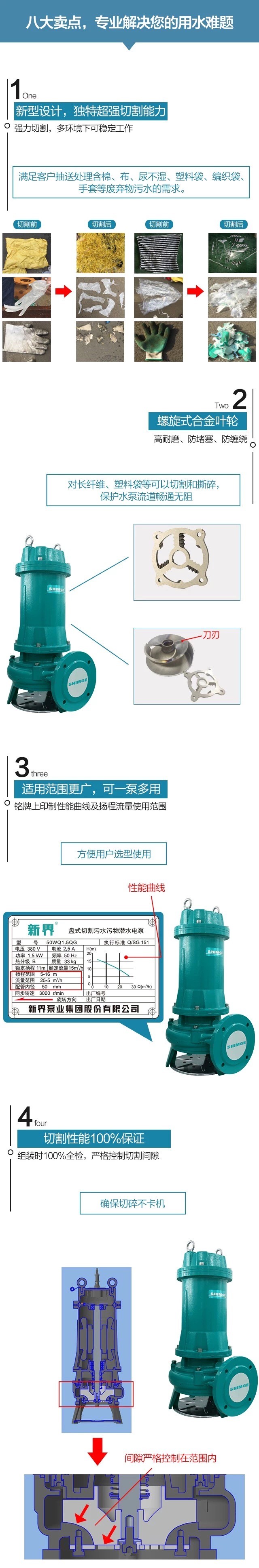 新界切割式污水泵220v/380V工业污水潜水泵家用化粪池抽粪排污泵详情2