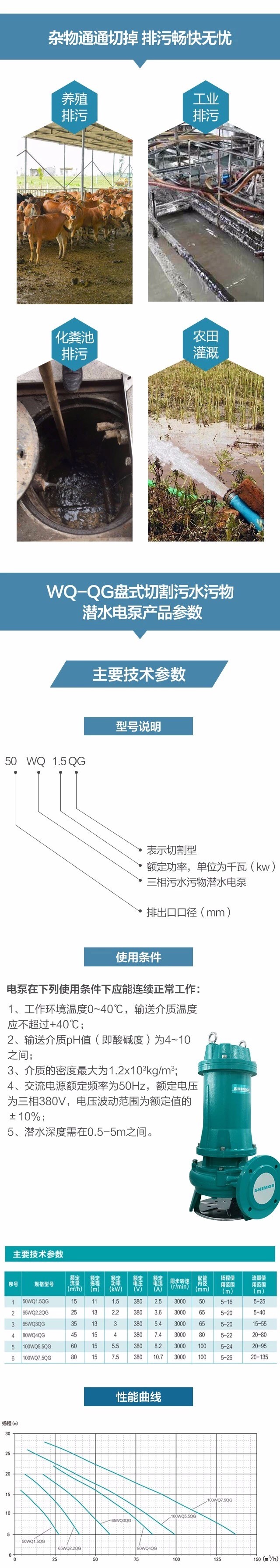 新界切割式污水泵220v/380V工业污水潜水泵家用化粪池抽粪排污泵详情4