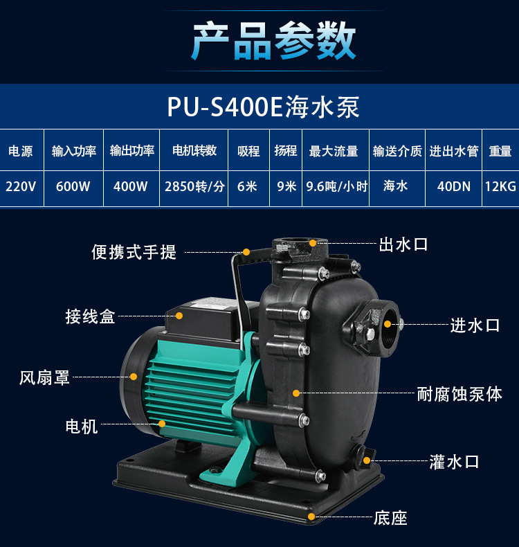 Wilo威乐增压离心海水泵大吸力自吸泵耐腐蚀农工业用泵PU-S400E详情18