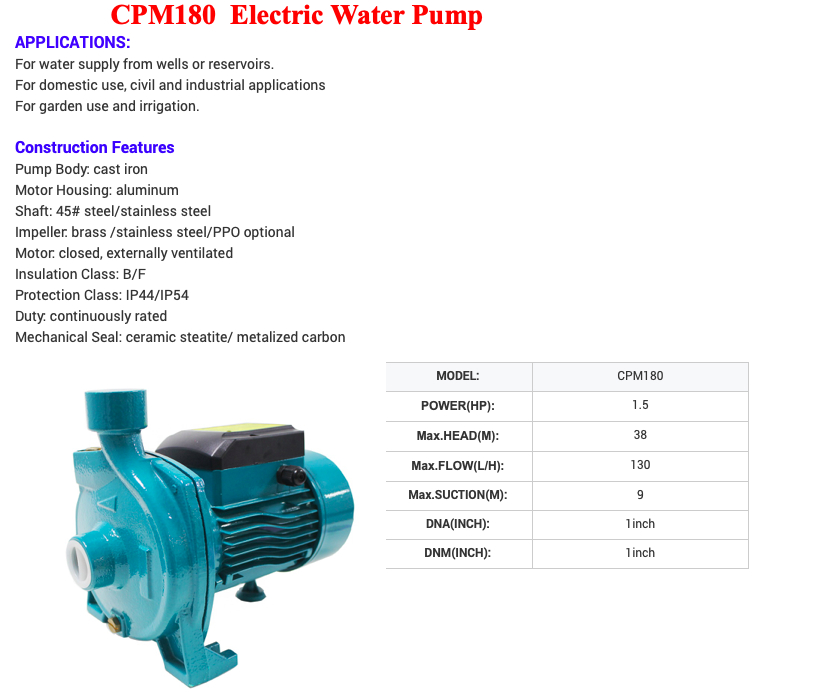 CPM180 water pumps 1.5 hp centrifugal electric pump详情1