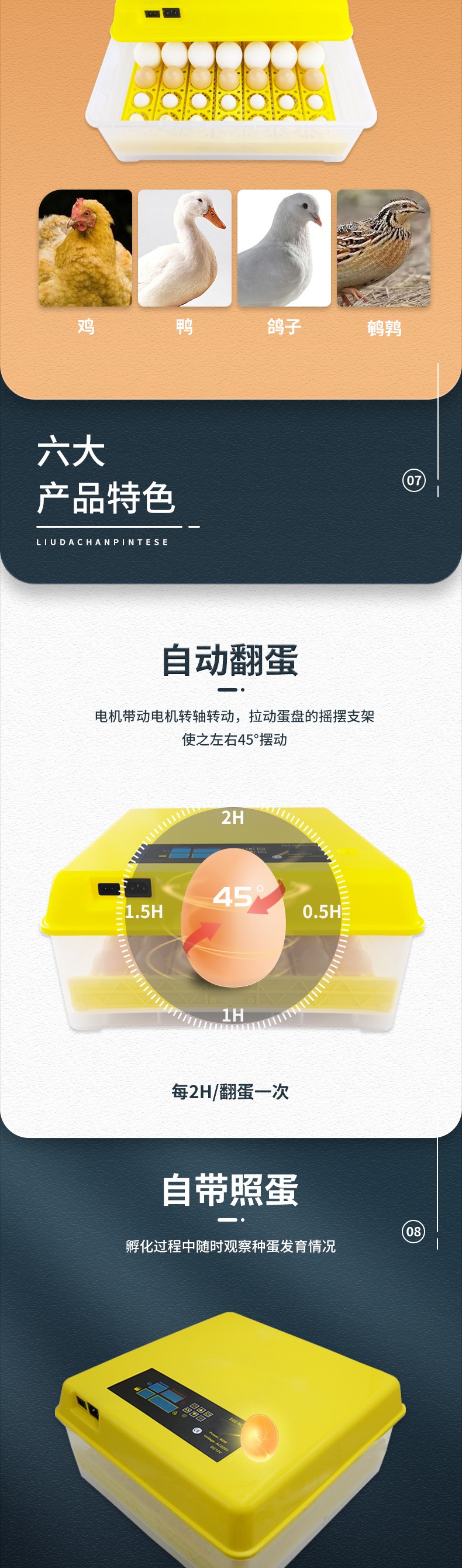  56枚双电源全自动孵化机 家用小鸡孵蛋器 小型养鸡设备鸡蛋孵化盒详情4