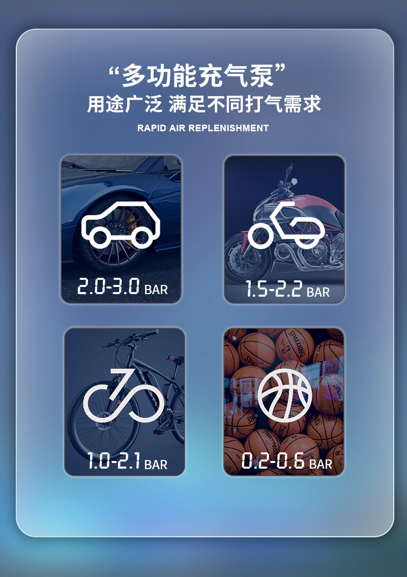 CZK-3695电动打气筒电动充气泵便携式迷你电动自行车轮胎打气筒气泵手持无线充电数显汽车载充气泵详情3