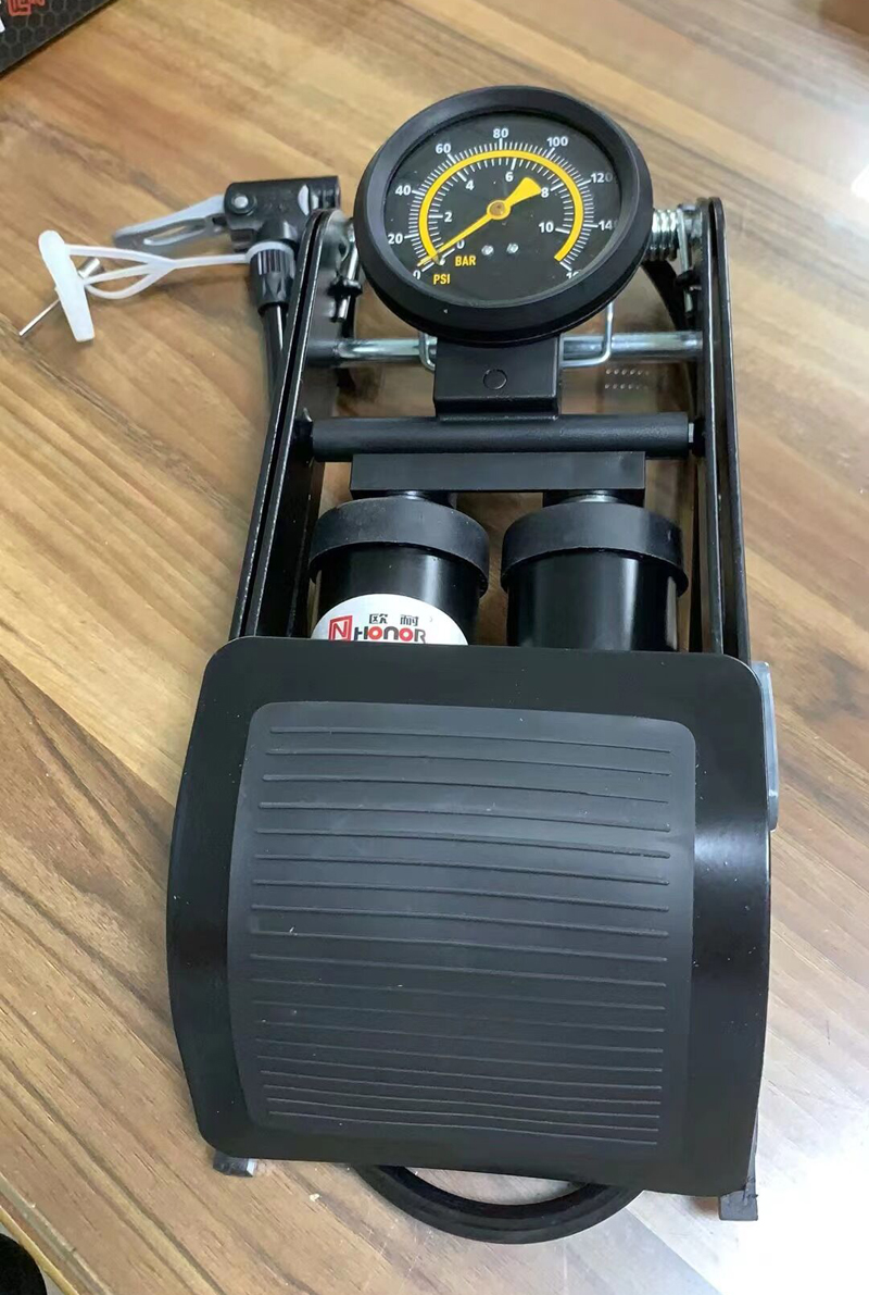 FP4310S双管脚踩气筒带气压表单车双缸脚踩气筒折叠汽车摩托车自行车脚踏气筒充气泵详情21