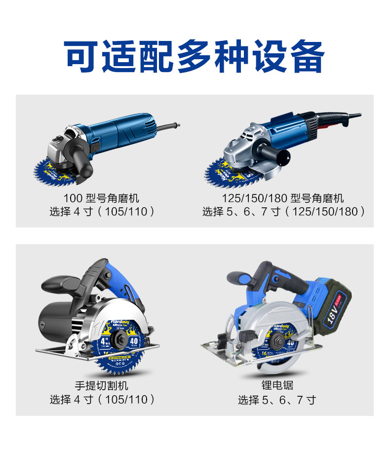 悍德威木工锯片专用角磨机云石机4/5/7寸新型锯木硬质合金切割片详情7