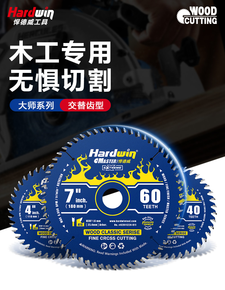 悍德威木工锯片专用角磨机云石机4/5/7寸新型锯木硬质合金切割片详情1