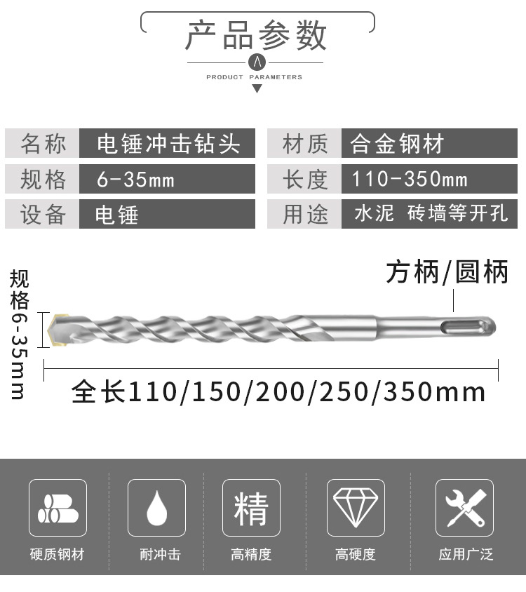 厂家电锤钻头冲击钻头合金SDSMAX一字十字四坑五坑混凝土石材穿墙详情2