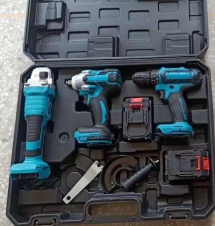 定制跨境无刷锂电动工具套装锂电冲击钻角磨机电钻扳手四件套详情8