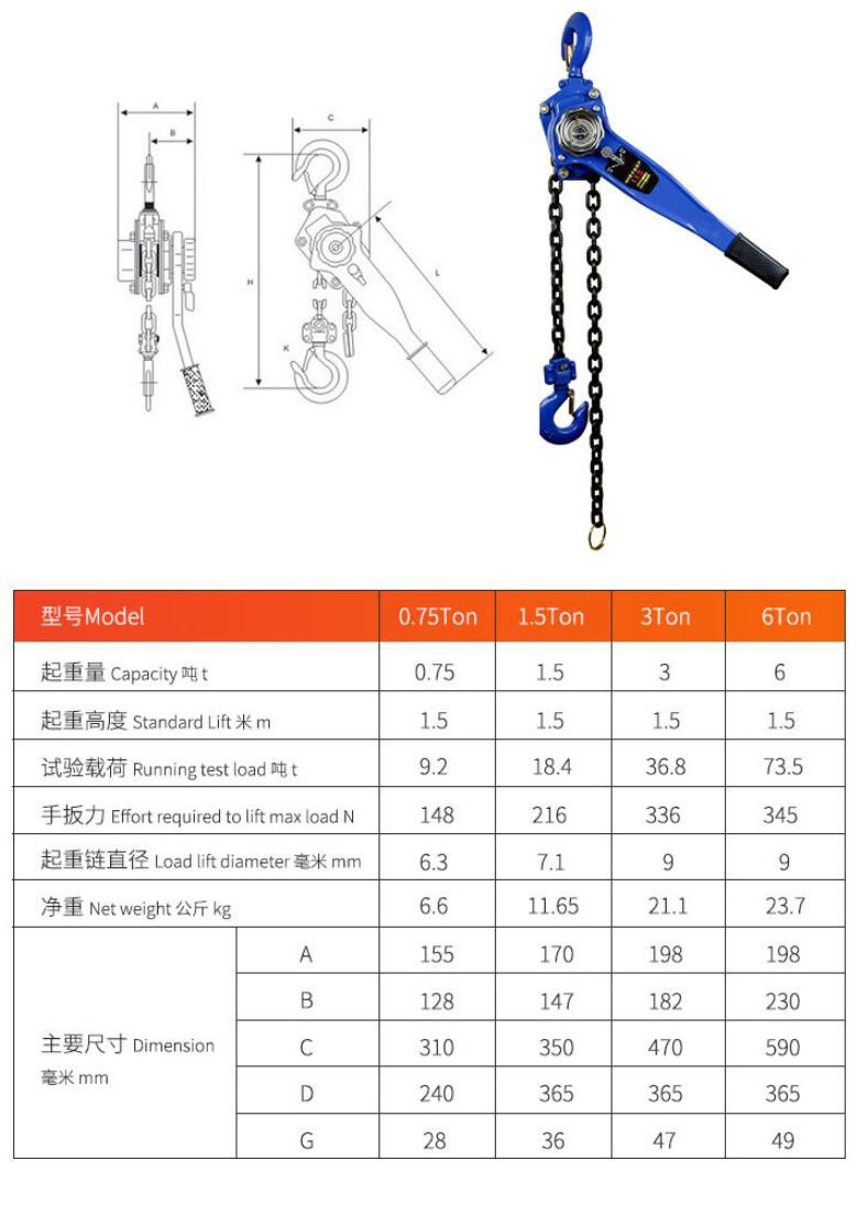 1.5T*1.5M HSH型手扳葫芦 链条式手拉葫芦 VA葫芦 起重葫芦 起吊详情2