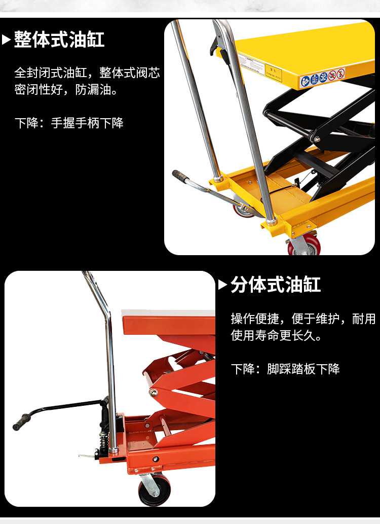 平台车可移动液压平台车手动剪叉式小型升降车简易液压平台推车搬运车升降台详情8