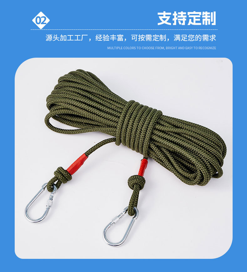 钢丝芯逃生绳 高空作业安全绳丙纶应急消防救援绳 双钩缓降自救绳详情7