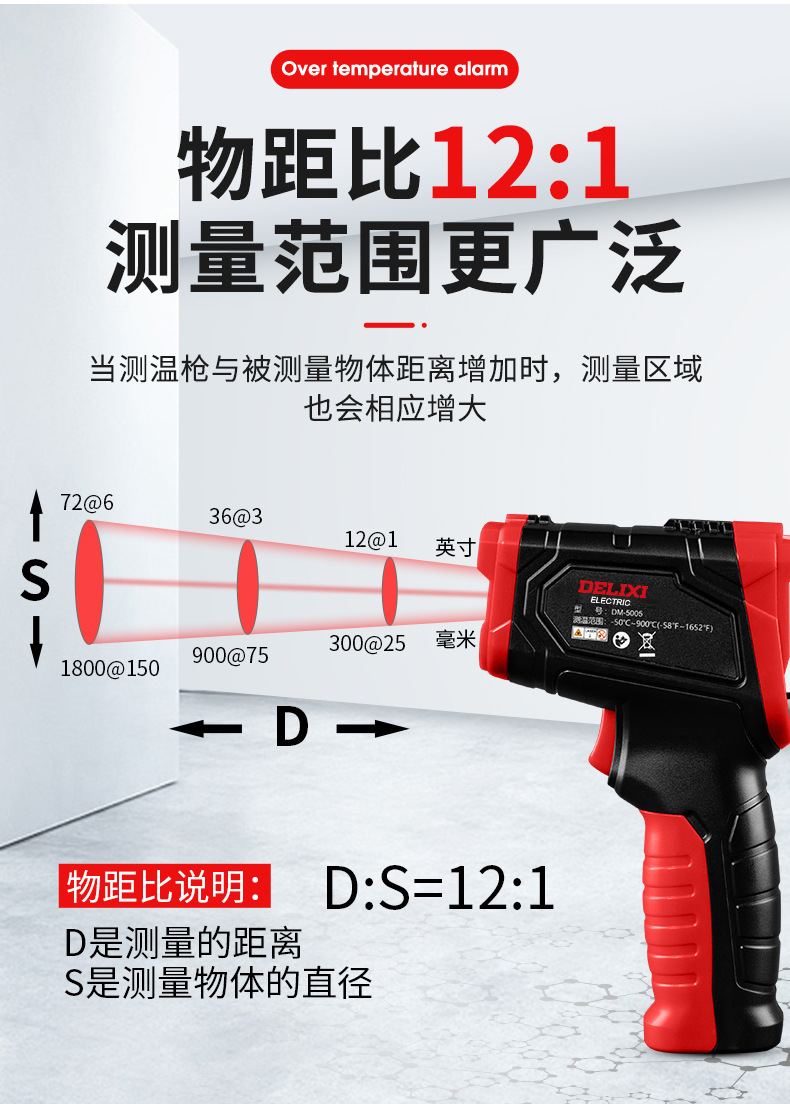 德力西红外线测温仪商用手持式工业测温枪厨房测油温枪电子温度计详情10