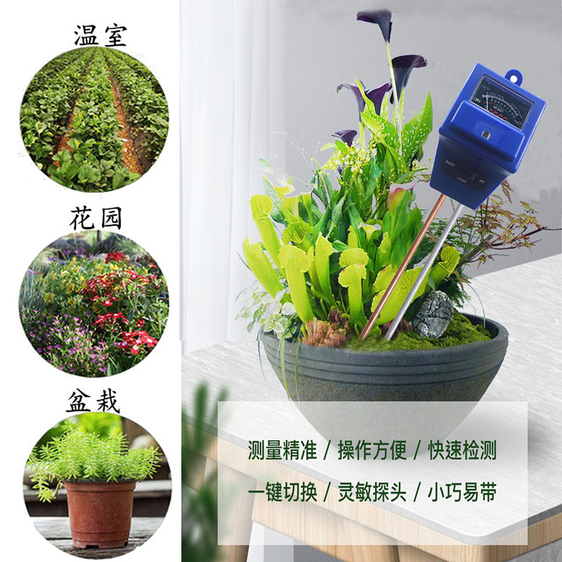 温度计物理感应土壤 酸度 湿度 PH计计温度计 吸卡 方头双针蓝色详情4